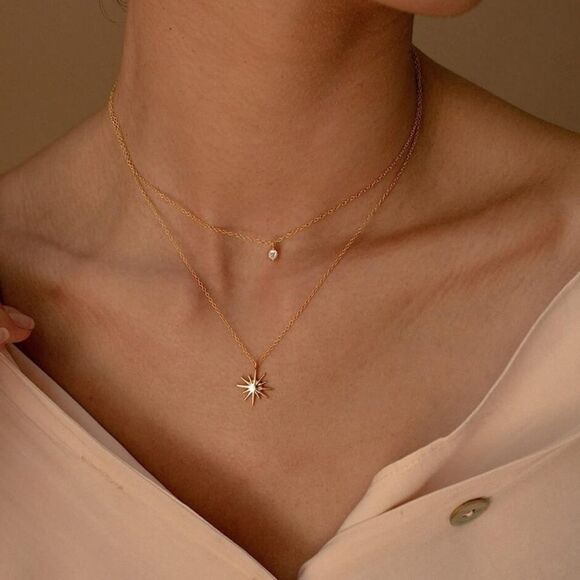 Jewelry - Gold 14k Gold Plated 2pc Star Necklace Set